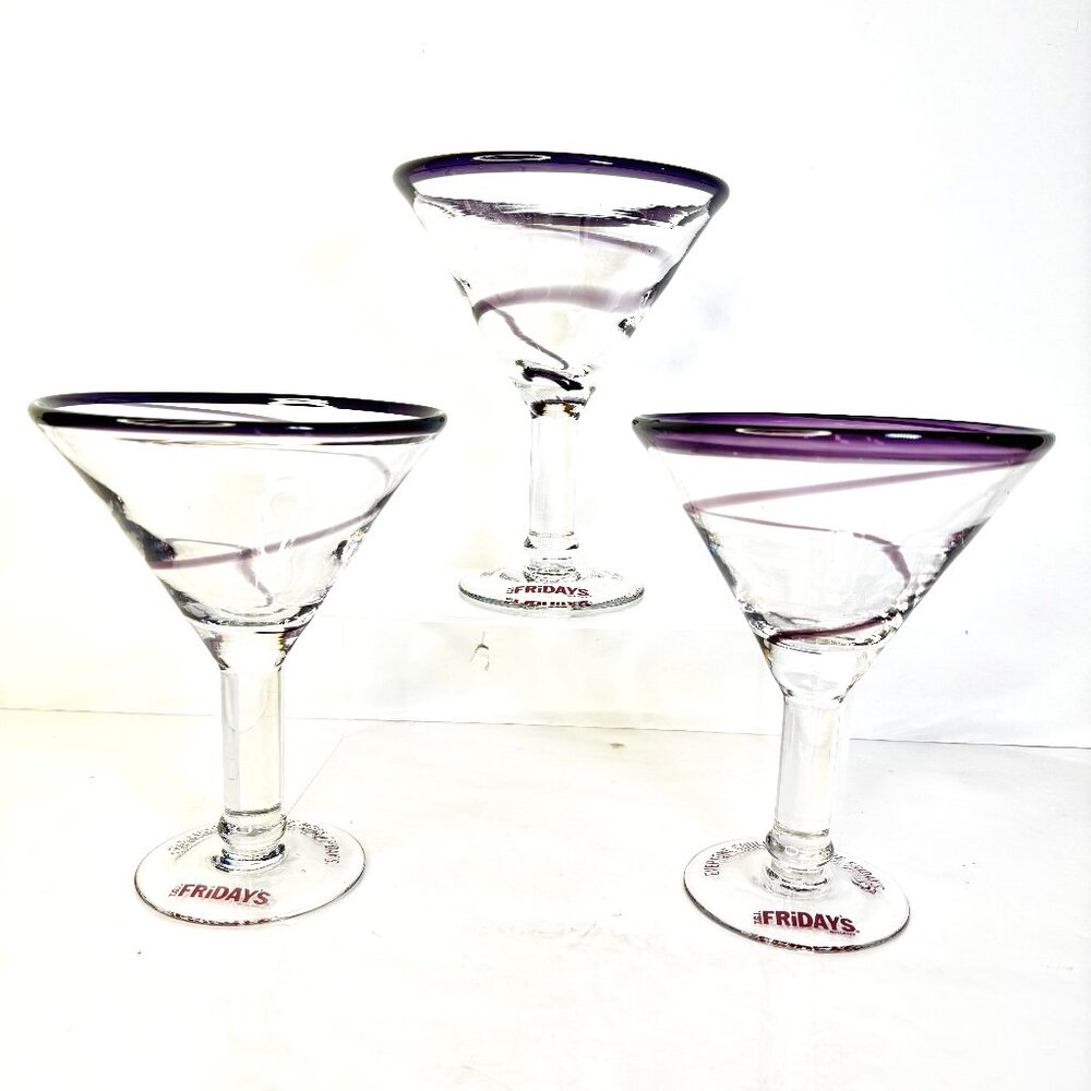 Set 3 TGI Friday's Amethyst Swirls 16 oz Martini Margarita Glasses